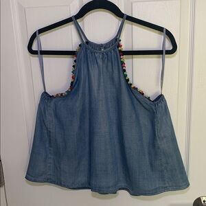 Honey punch tank with pompom accents size small